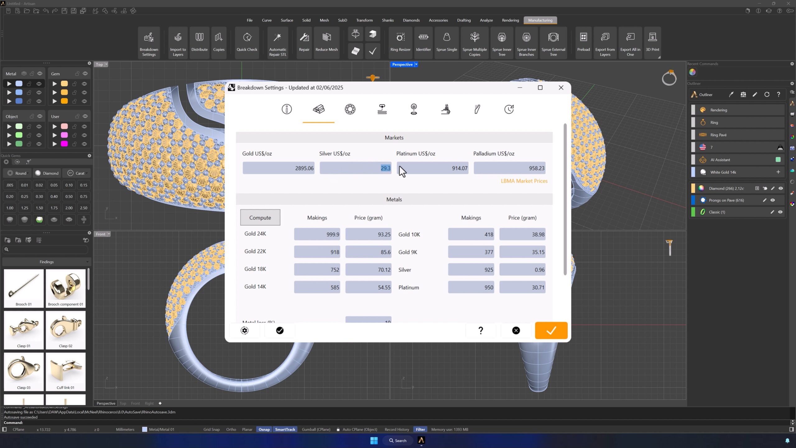Advanced Cost Settings in RhinoArtisan – Real-Time, Accurate Jewelry Pricing