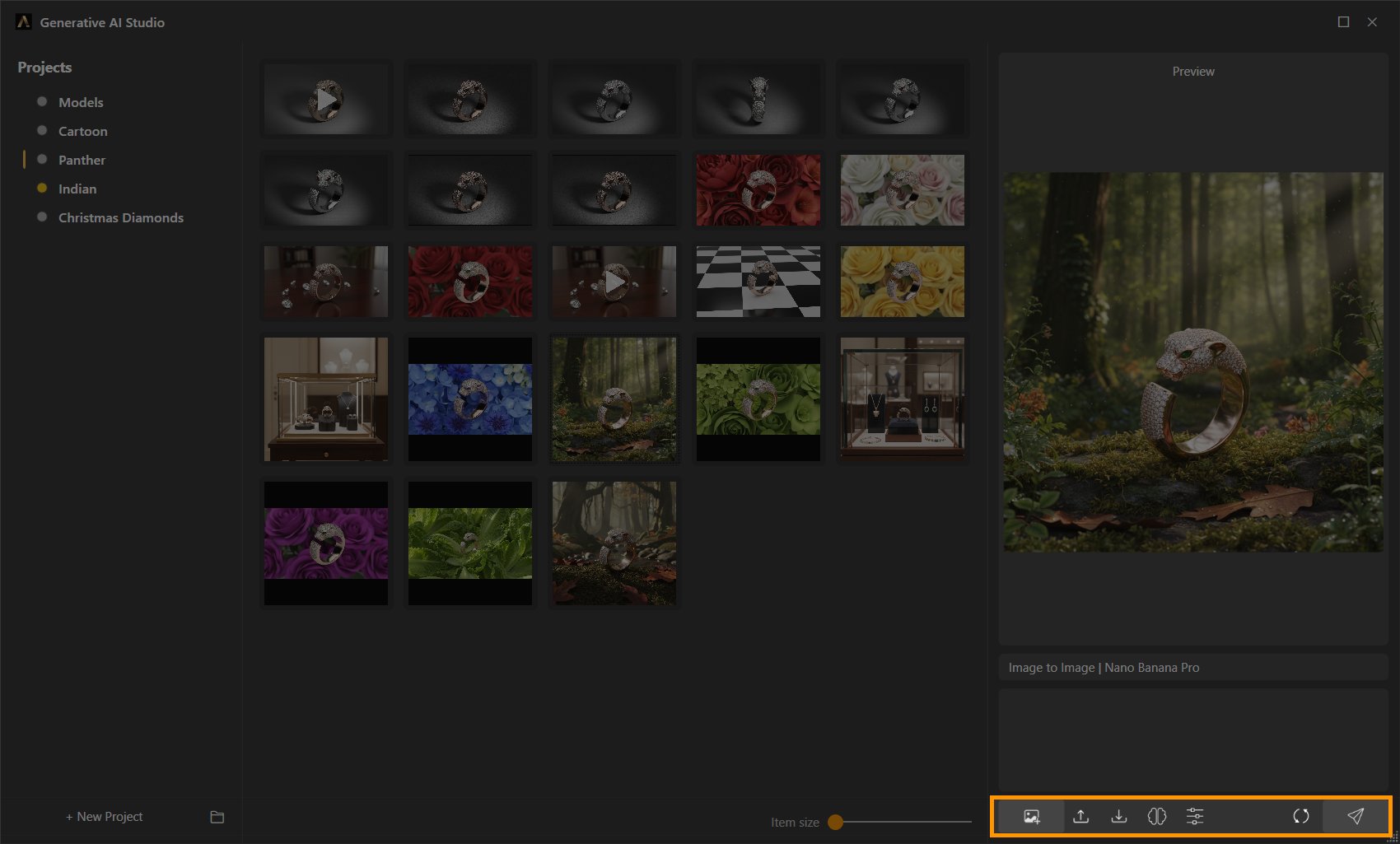 The toolbar highlighted in the Studio